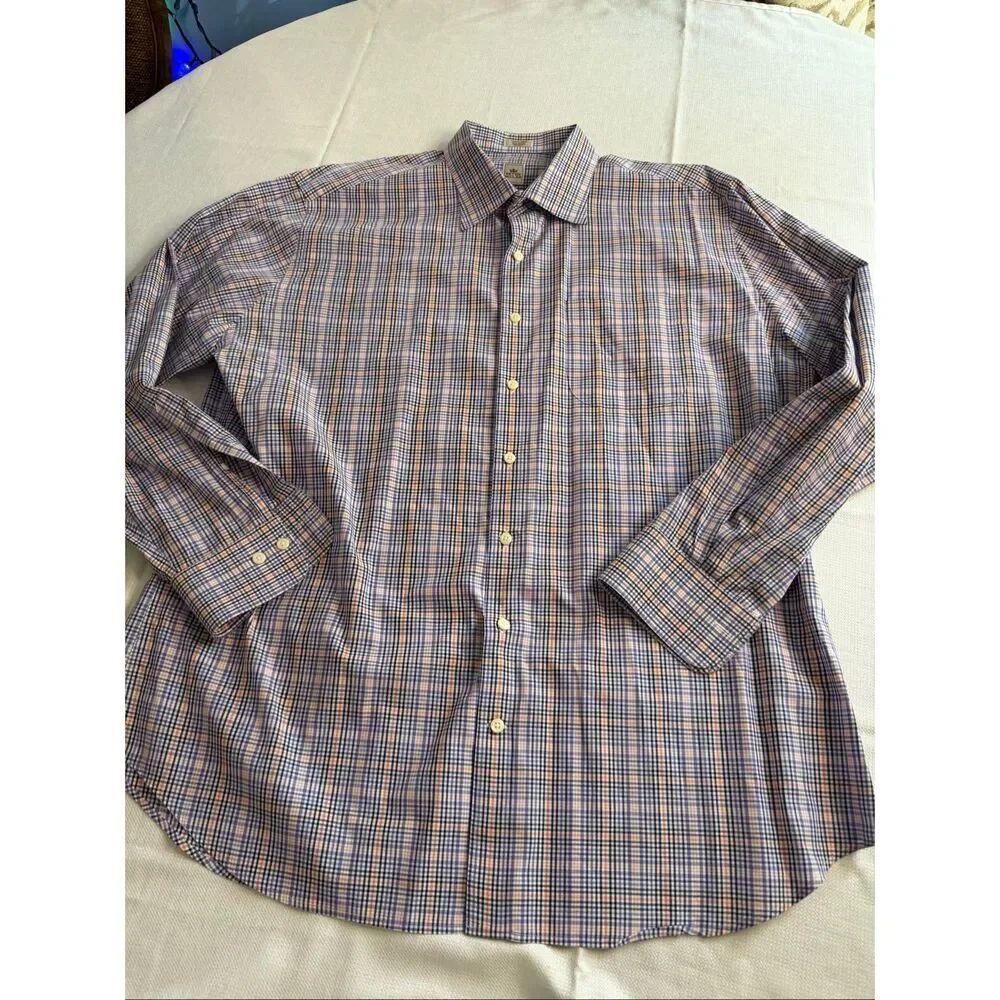 Peter Millar Men’s Purple Plaid Button Up Cotton Shirt Size XL Extra Large